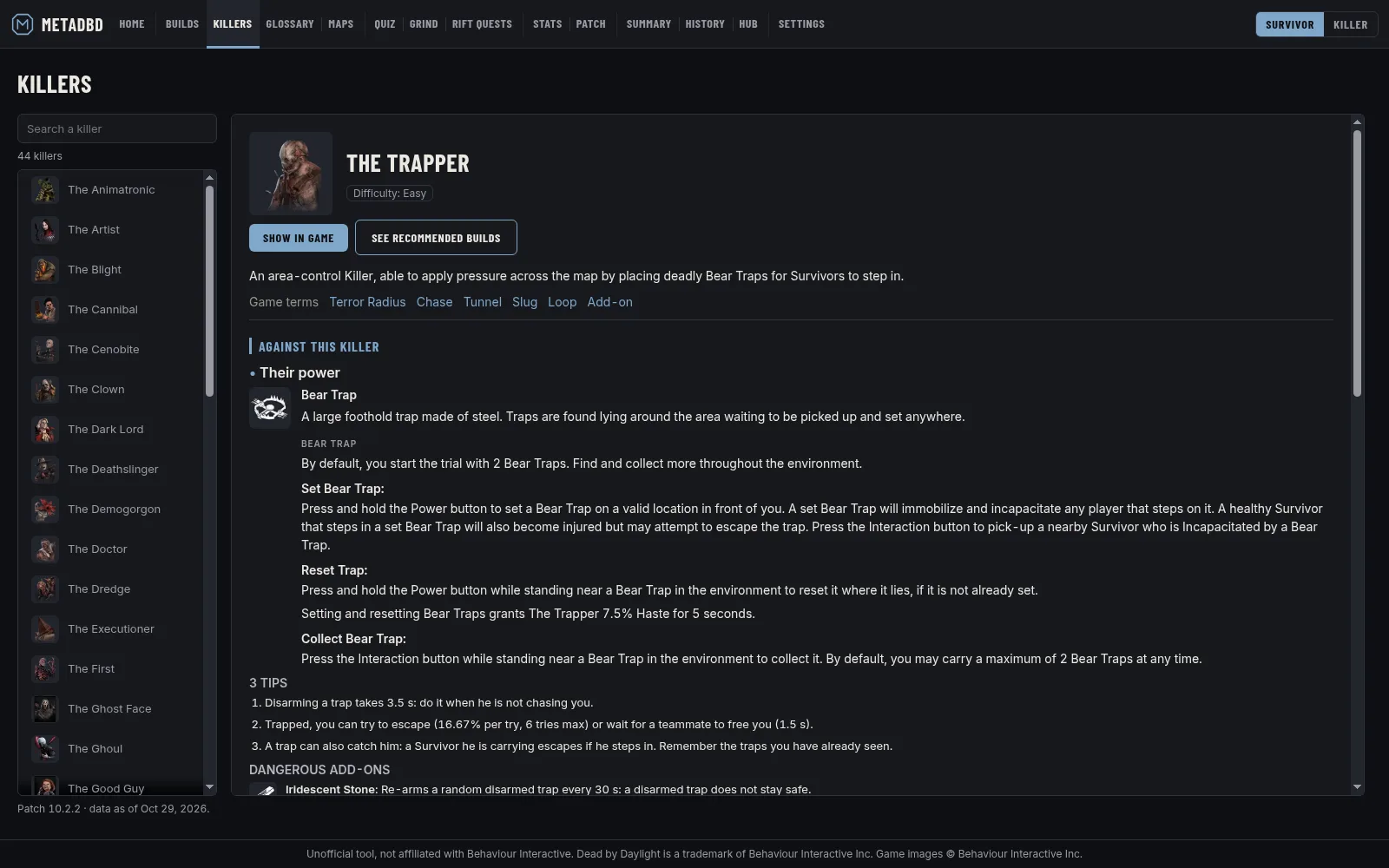 The Trapper sheet: power, dangerous add-ons and tips to counter him