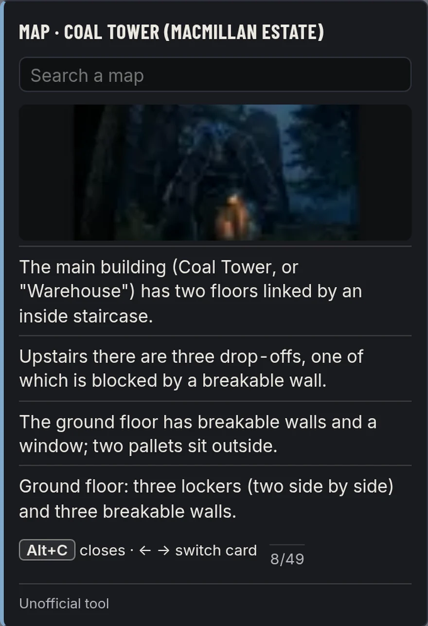Map overlay: Coal Tower callouts, floors, window and pallets